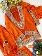 Chinon Mirror Moti Work Kurta Sharara Set | Festive Occasion Wear
