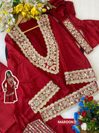 Chinon Mirror Moti Work Kurta Sharara Set | Festive Occasion Wear