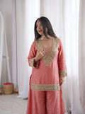 Chinon Mirror Moti Work Kurta Sharara Set | Festive Occasion Wear