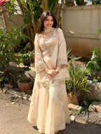 Chinon Mirror Moti Work Kurta Sharara Set | Festive Occasion Wear
