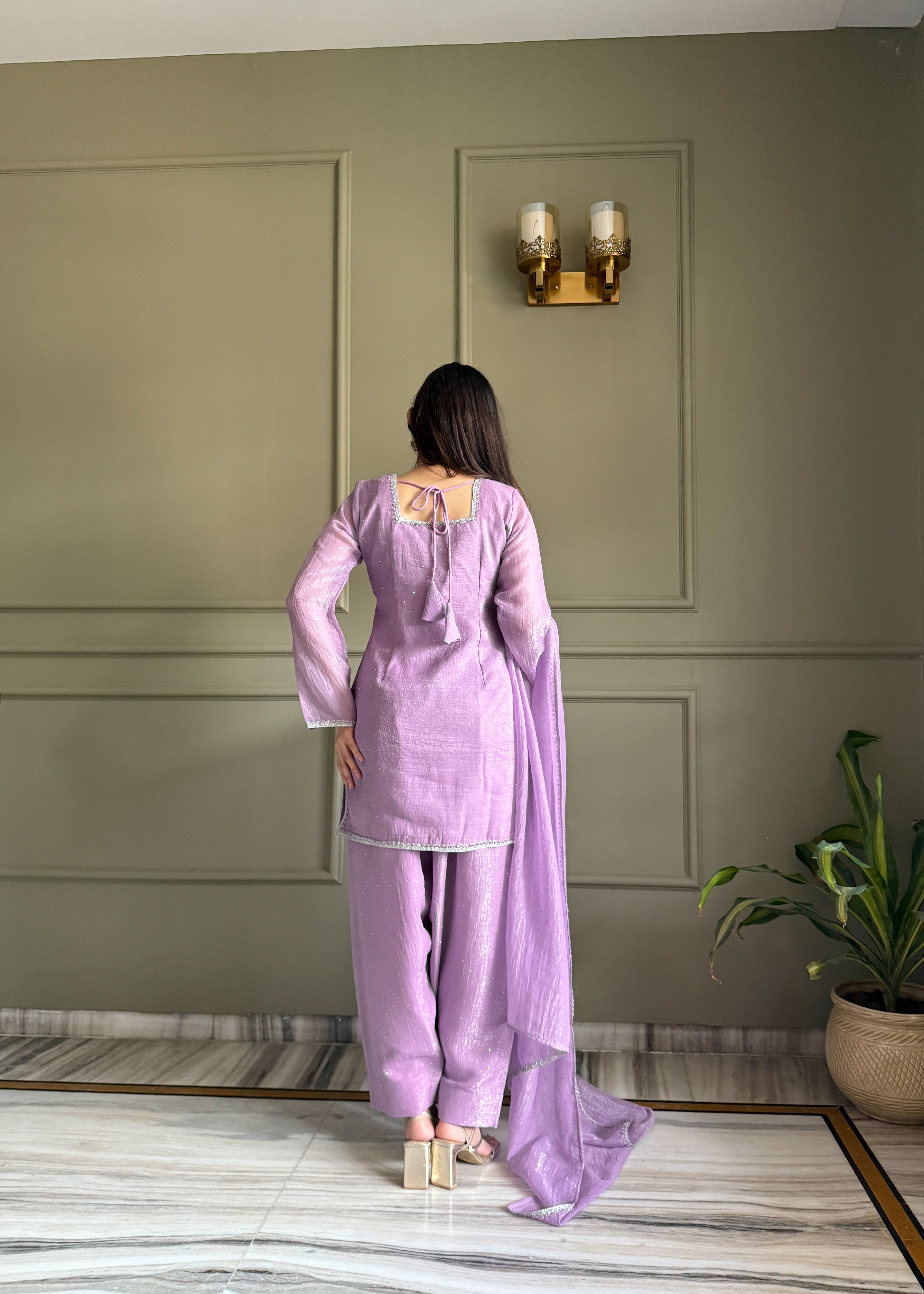Crunchy Silk Swarovski Work Farshi Salwar Suit Set | Eid Special | Top, Salwar & Dupatta