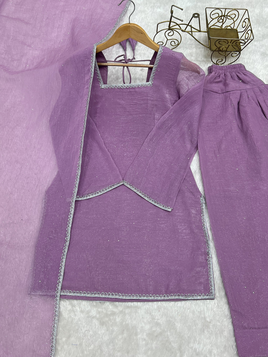 Crunchy Silk Swarovski Work Farshi Salwar Suit Set | Eid Special | Top, Salwar & Dupatta