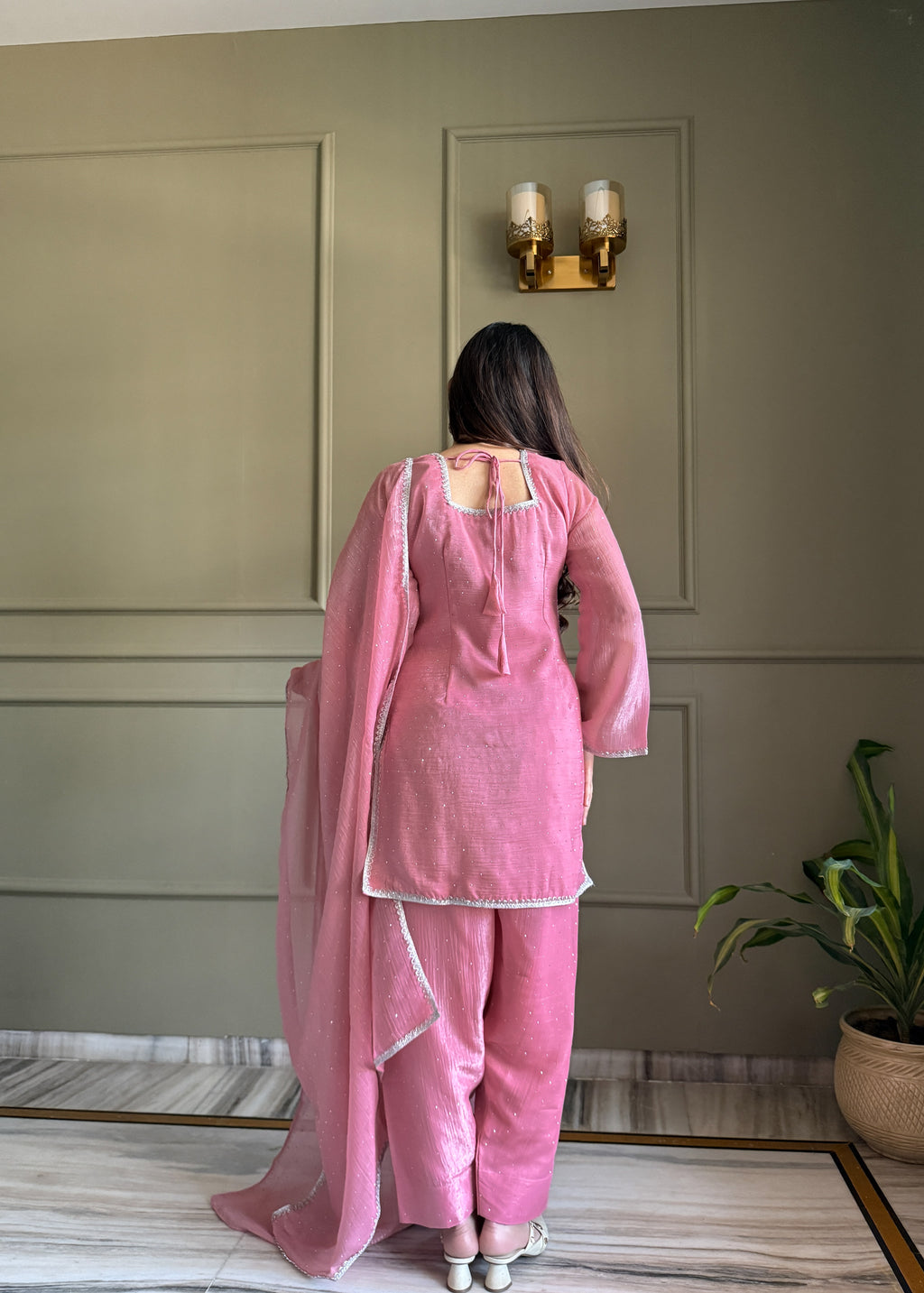 Crunchy Silk Swarovski Work Farshi Salwar Suit Set | Eid Special | Top, Salwar & Dupatta