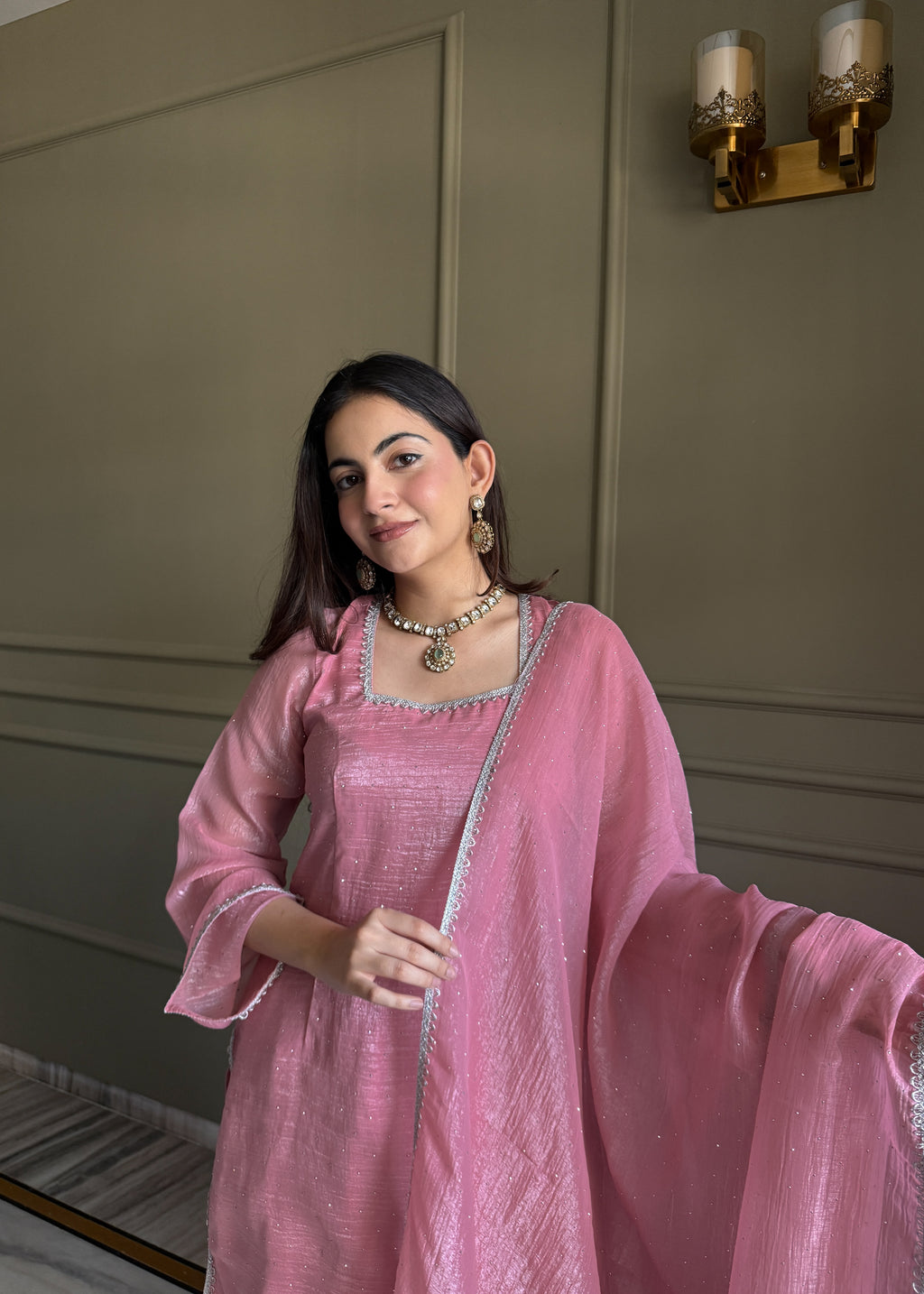 Crunchy Silk Swarovski Work Farshi Salwar Suit Set | Eid Special | Top, Salwar & Dupatta