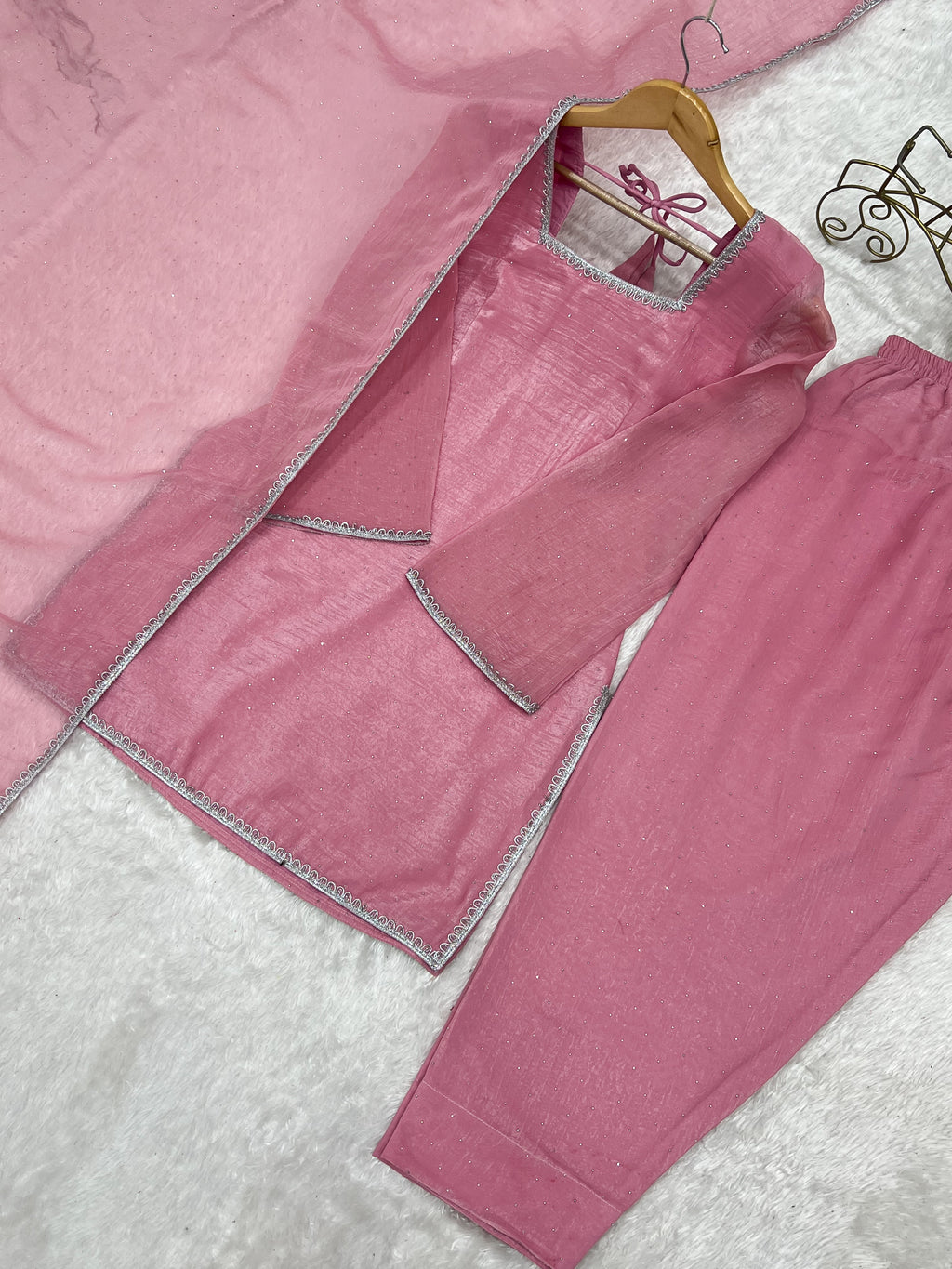 Crunchy Silk Swarovski Work Farshi Salwar Suit Set | Eid Special | Top, Salwar & Dupatta