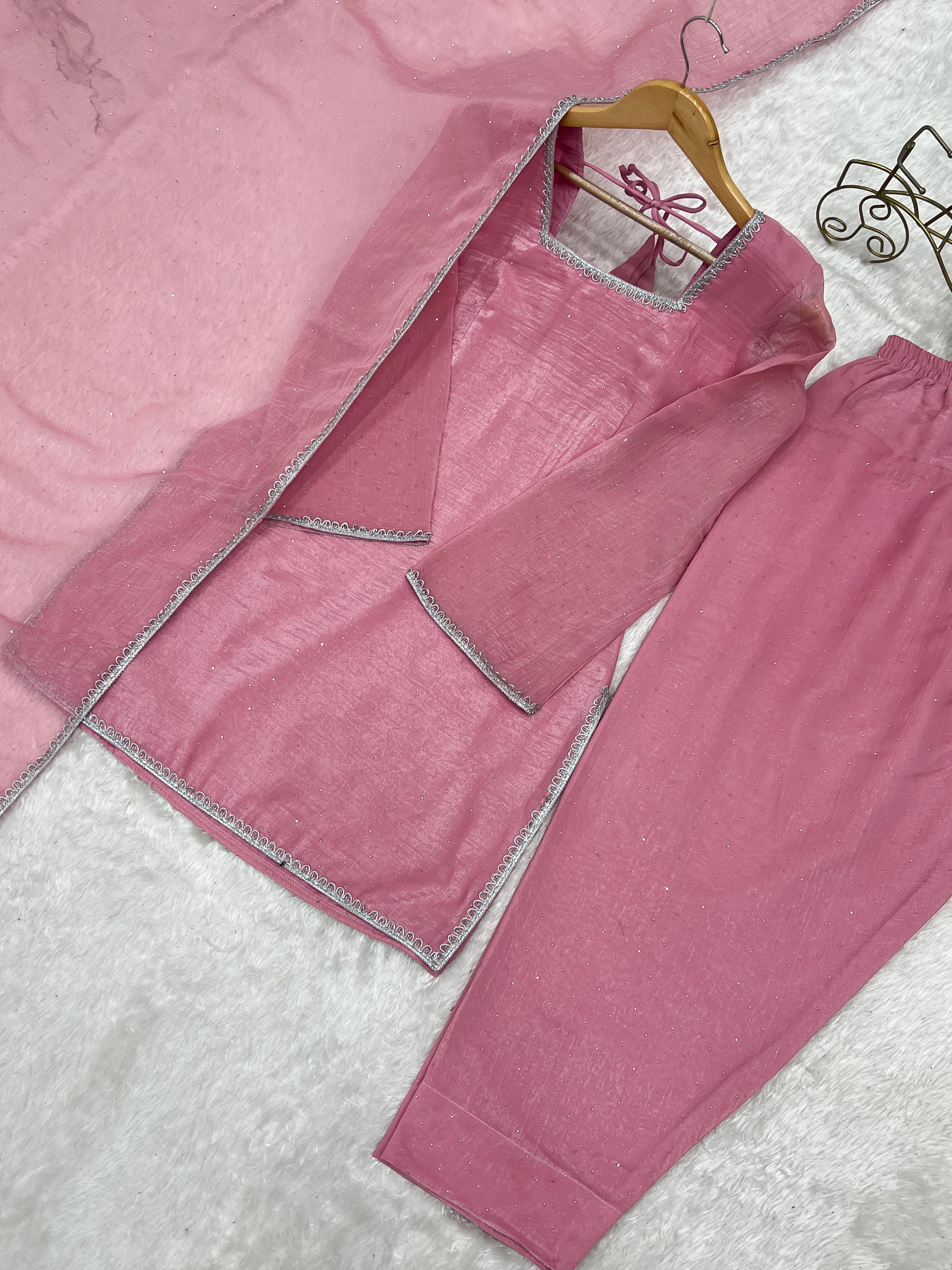 Crunchy Silk Swarovski Work Farshi Salwar Suit Set | Eid Special | Top, Salwar & Dupatta