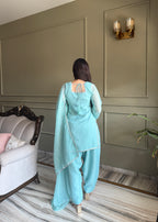 Crunchy Silk Swarovski Work Farshi Salwar Suit Set | Eid Special | Top, Salwar & Dupatta