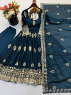 Fendy Silk Gown Set | Sequin Embroidered Dupatta | VrindaaLuxe