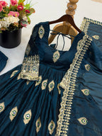 Fendy Silk Gown Set | Sequin Embroidered Dupatta | VrindaaLuxe
