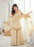 Doremon Crush Mirror Work Top Palazzo Set | Lace Border Dupatta