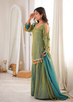 Doremon Crush Mirror Work Top Palazzo Set | Lace Border Dupatta