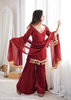 Doremon Crush Mirror Work Top Palazzo Set | Lace Border Dupatta