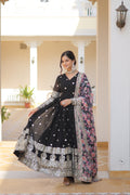 Embroidered Faux Georgette Designer Gown with Dupatta