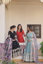 Embroidered Faux Georgette Designer Gown with Dupatta