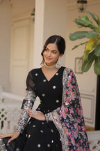 Embroidered Faux Georgette Designer Gown with Dupatta