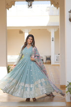 Embroidered Faux Georgette Designer Gown with Dupatta