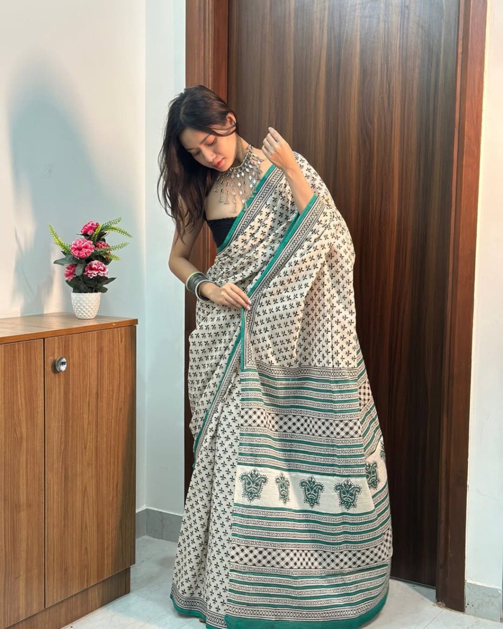 Mul Cotton Printed Pocket Saree | Ready To Wear Everyday Grace