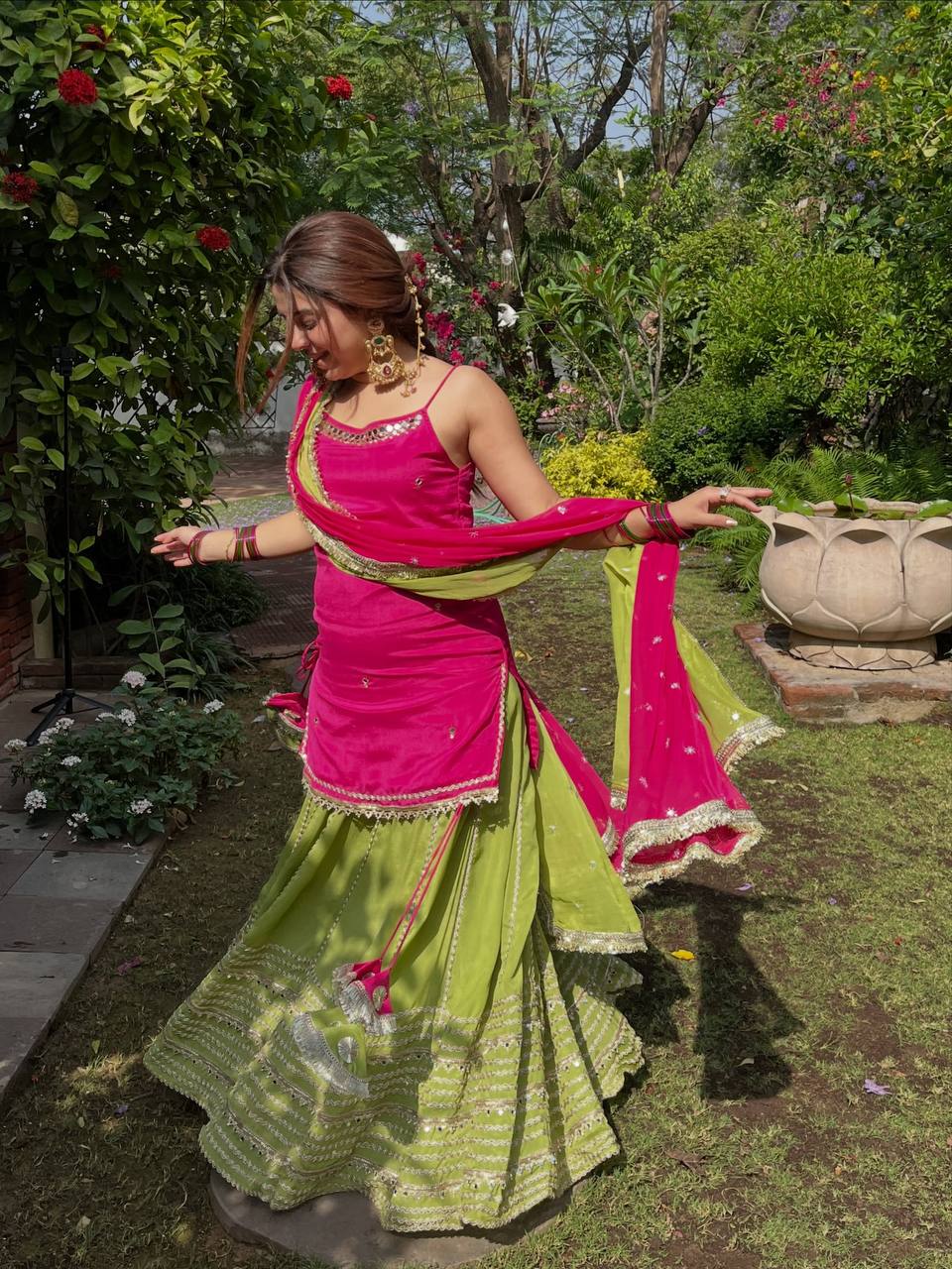 Fendy Silk Mirror Work Lehenga Set | Embroidery Dupatta Festive