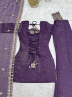 Crunchy Silk Embroidered Kurta Dupatta Set | Bell Bottom Pant | VrindaaLuxe