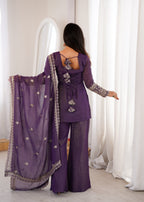 Crunchy Silk Embroidered Kurta Dupatta Set | Bell Bottom Pant | VrindaaLuxe