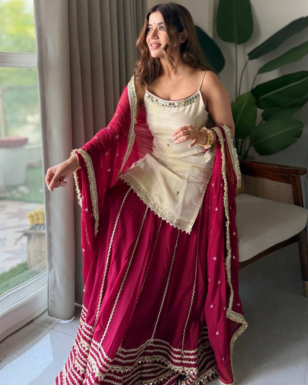 Fendy Silk Mirror Work Lehenga Set | Embroidery Dupatta Festive
