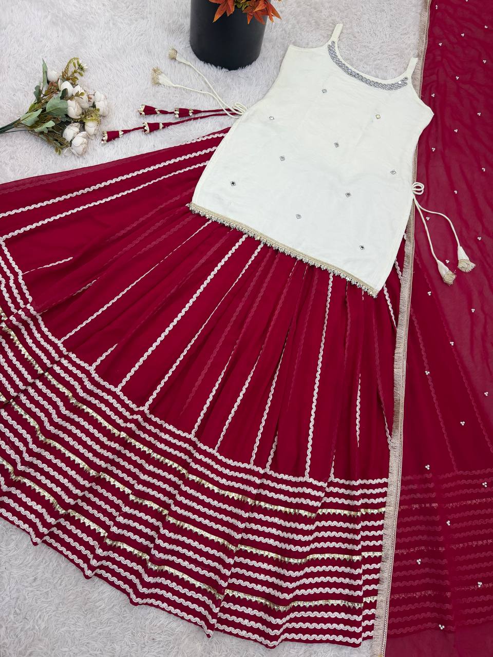 Fendy Silk Mirror Work Lehenga Set | Embroidery Dupatta Festive