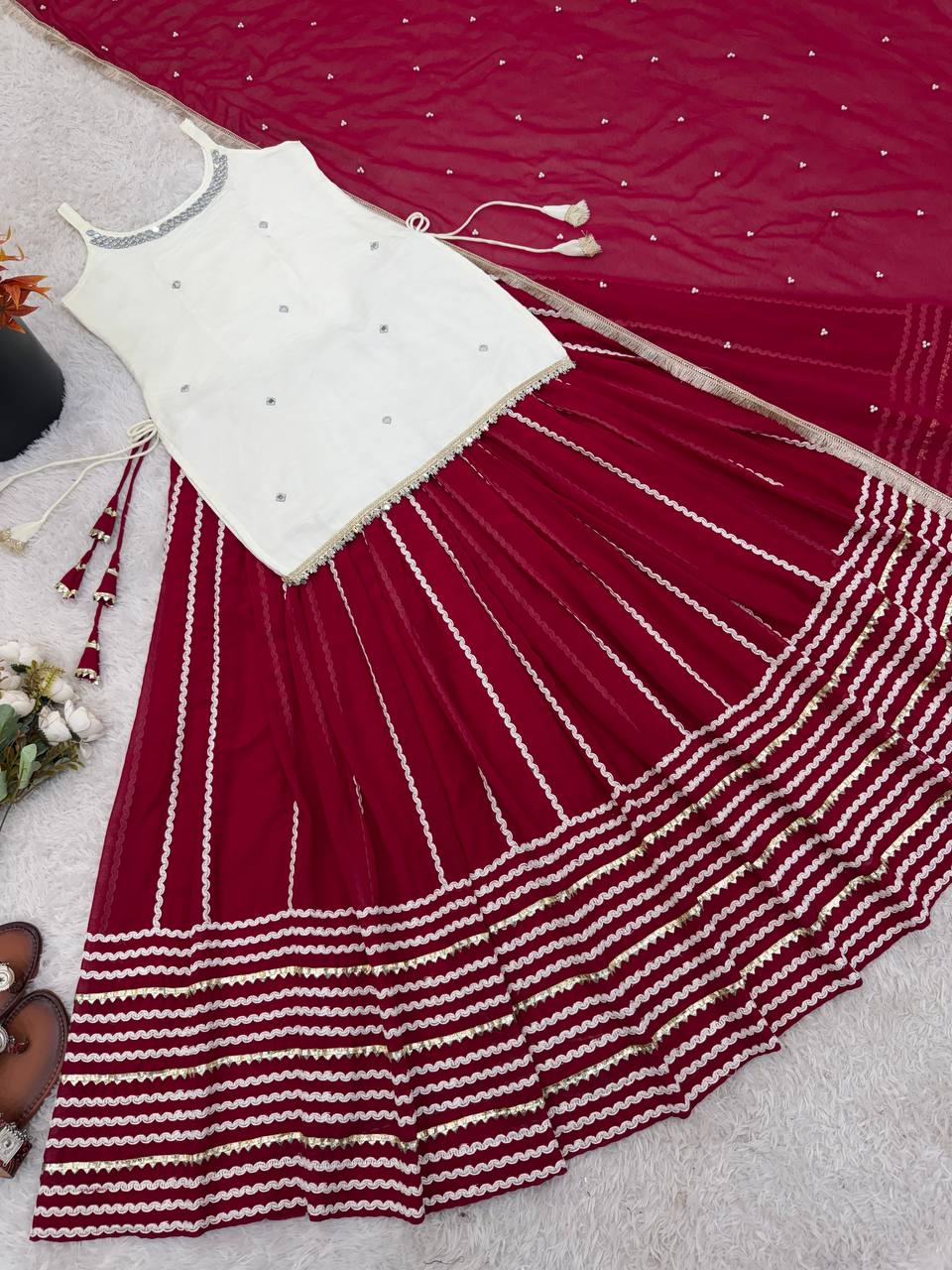 Fendy Silk Mirror Work Lehenga Set | Embroidery Dupatta Festive