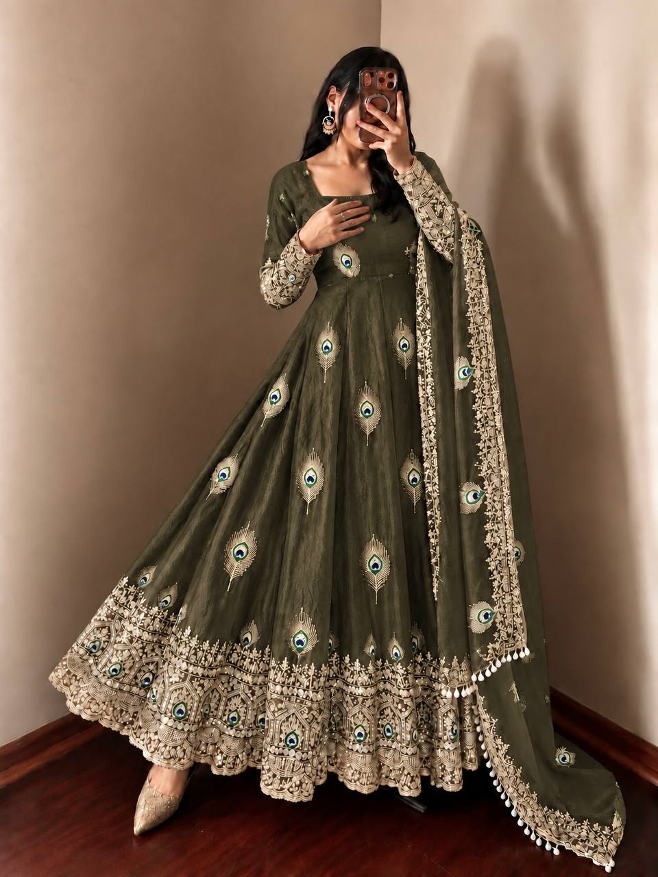 Fendy Silk Gown Set | Sequin Embroidered Dupatta | VrindaaLuxe