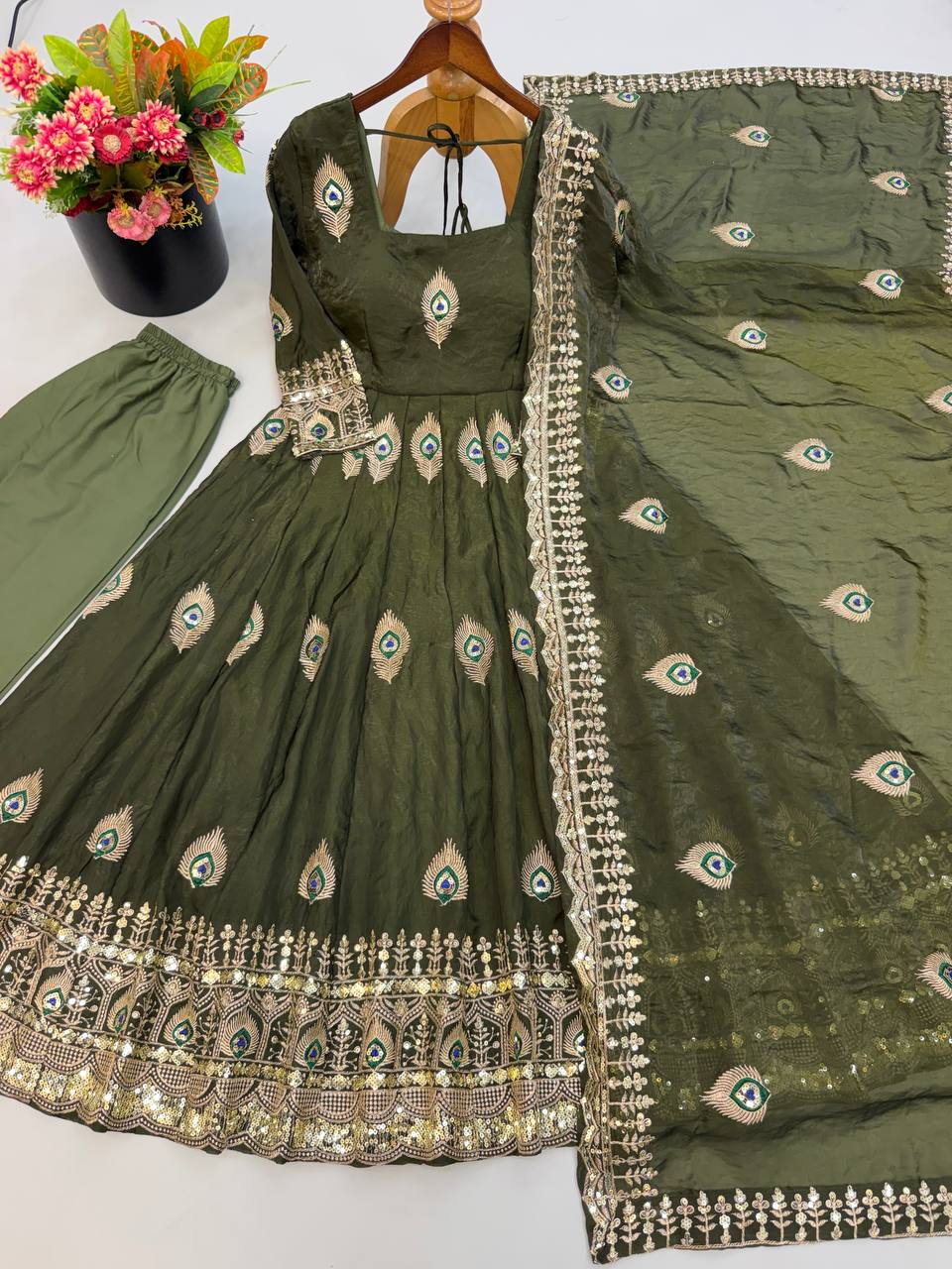 Fendy Silk Gown Set | Sequin Embroidered Dupatta | VrindaaLuxe