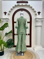 Salsa Crushed Hand Work Shirt Shrug Pant Co-ord Set | VrindaaLuxe