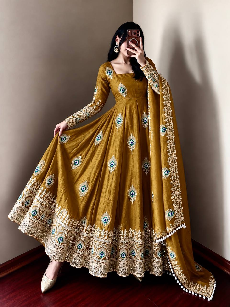 Fendy Silk Gown Set | Sequin Embroidered Dupatta | VrindaaLuxe