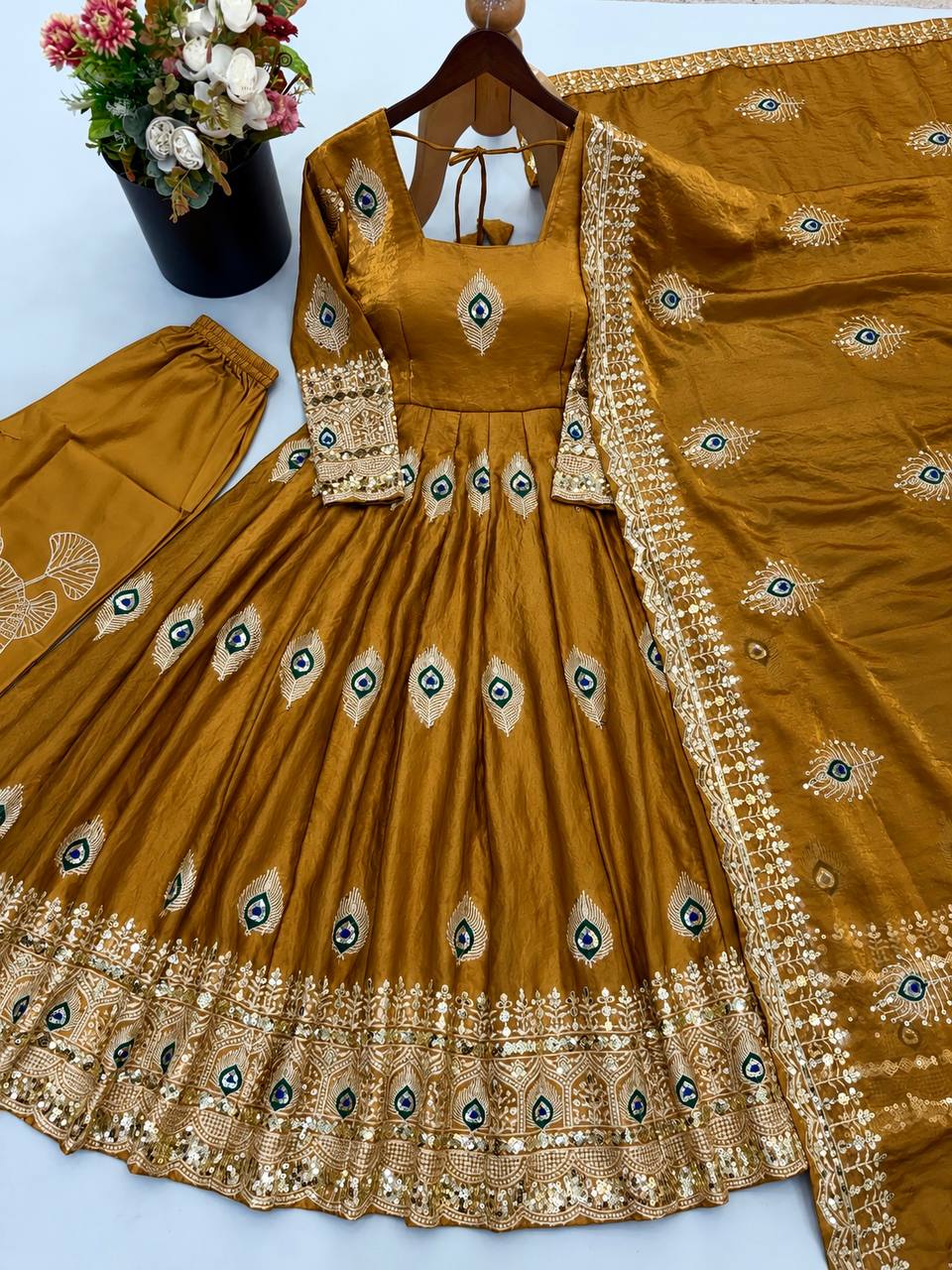 Fendy Silk Gown Set | Sequin Embroidered Dupatta | VrindaaLuxe