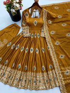 Fendy Silk Gown Set | Sequin Embroidered Dupatta | VrindaaLuxe