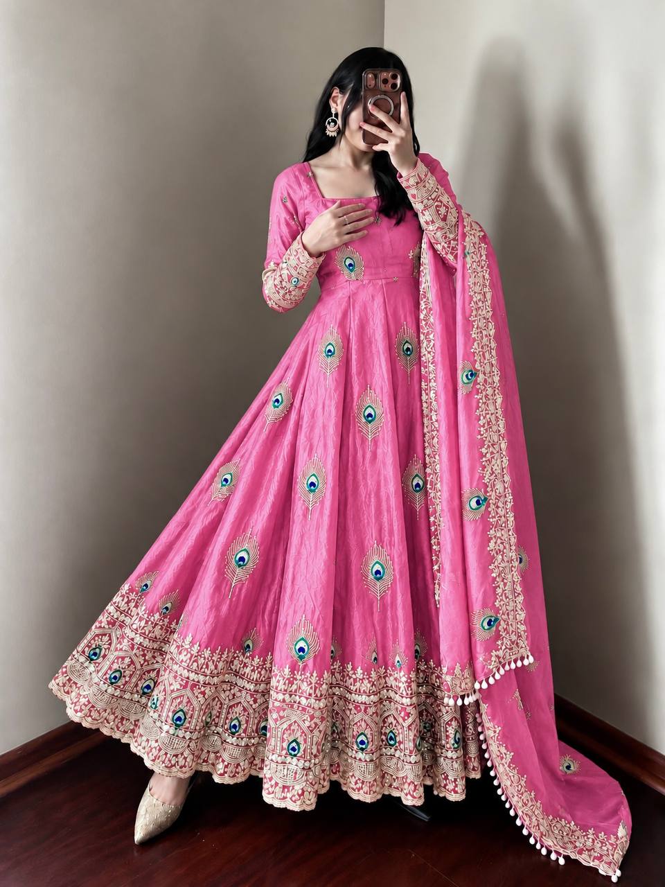 Fendy Silk Gown Set | Sequin Embroidered Dupatta | VrindaaLuxe