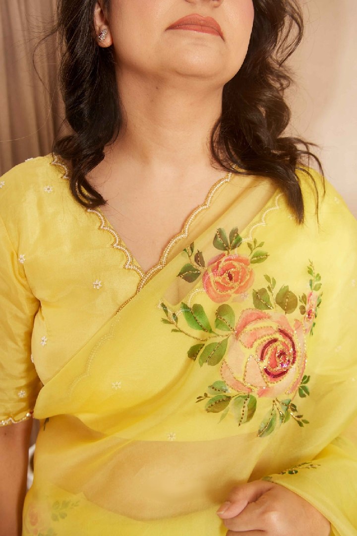 Organza Silk Printed Handwork Ready To Wear Saree | Festive
