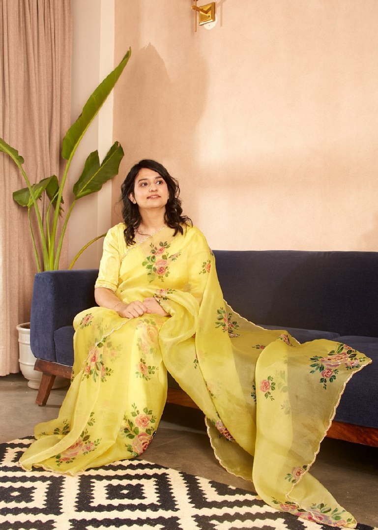 Organza Silk Printed Handwork Ready To Wear Saree | Festive