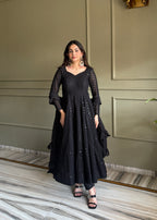 Lucknowi Georgette Anarkali Suit Set | Sequin & Thread Work with Dupatta & Pant