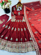 Fendy Silk Gown Set | Sequin Embroidered Dupatta | VrindaaLuxe
