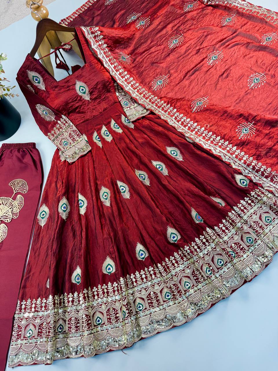 Fendy Silk Gown Set | Sequin Embroidered Dupatta | VrindaaLuxe