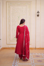 Designer Mal Chanderi Gown Set with Pant & Dupatta for Women