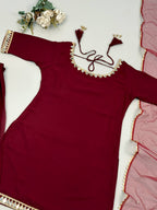 Faux Georgette Mirror Work Top Palazzo Set | Net Dupatta Party Wear