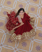 Maroon Blooming Gown with Dupatta | Zari Sequin Embroidered