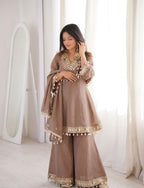 Real Mirror Work Chinon Plazzo Set | Kodi Lace Dupatta | Festive Ethnic Wear
