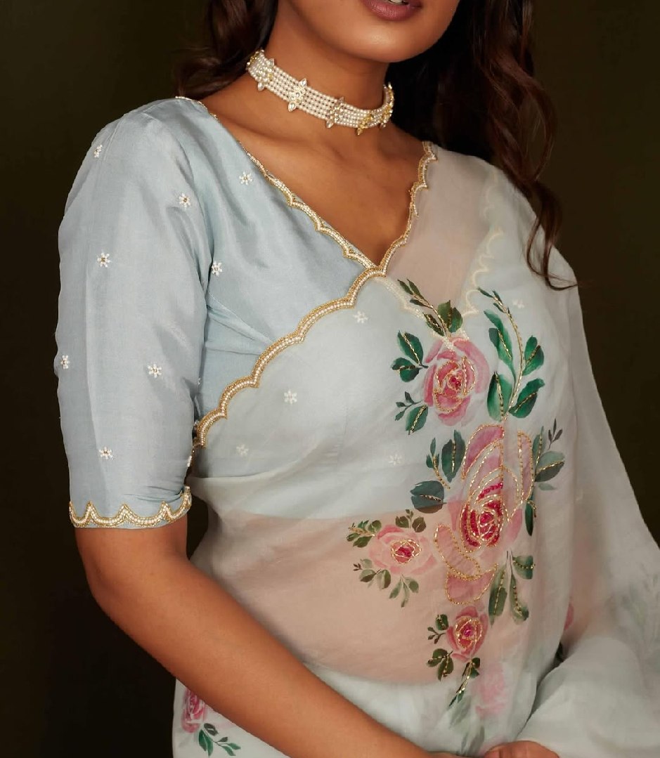 Organza Silk Printed Handwork Ready To Wear Saree | Festive