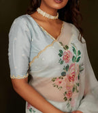 Organza Silk Printed Handwork Ready To Wear Saree | Festive