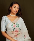 Organza Silk Printed Handwork Ready To Wear Saree | Festive