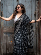 Black Mul Cotton Ready-to-Wear Saree