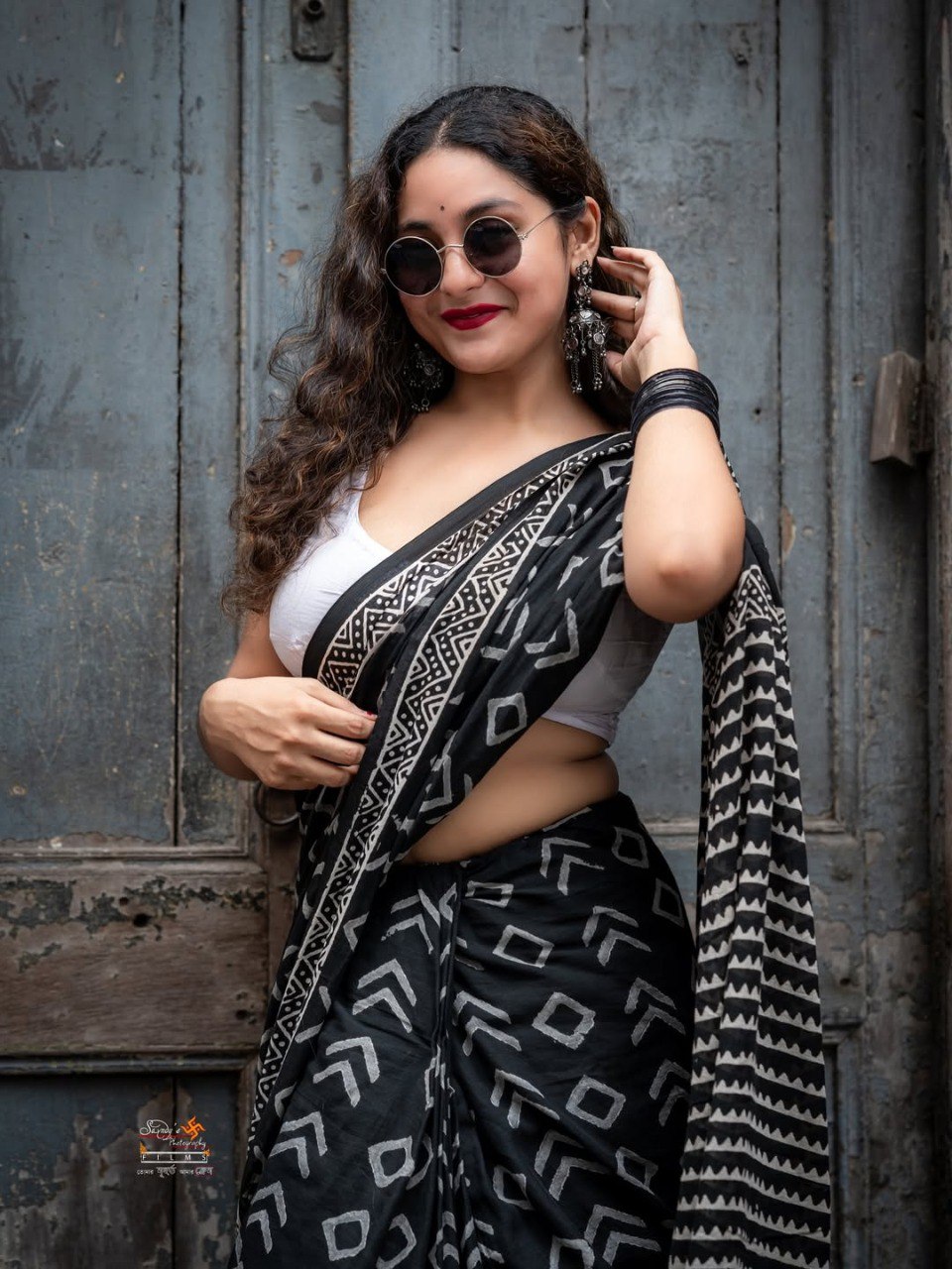 Black Mul Cotton Ready-to-Wear Saree