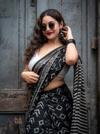 Black Mul Cotton Ready-to-Wear Saree