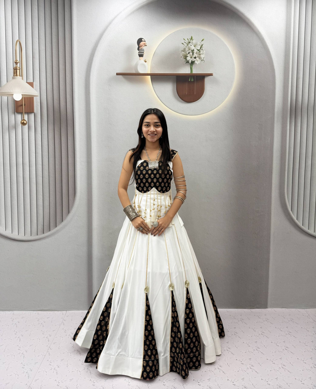 Navratri Special Ajrak Print & Hand Latkan Work Pure Cotton Lehenga Choli Set | 6 Mtr Flair